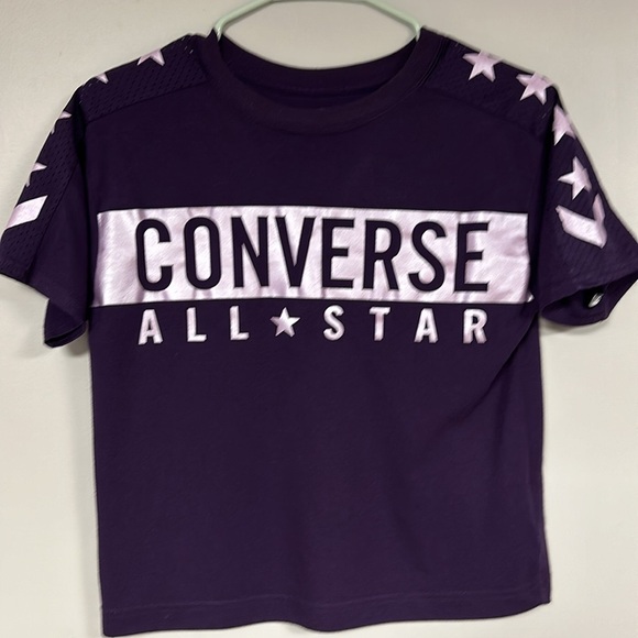 Super Cute Purple Converse T-shirt with shiny lettering and stars, L, 12 / 13 Yr - Picture 1 of 7